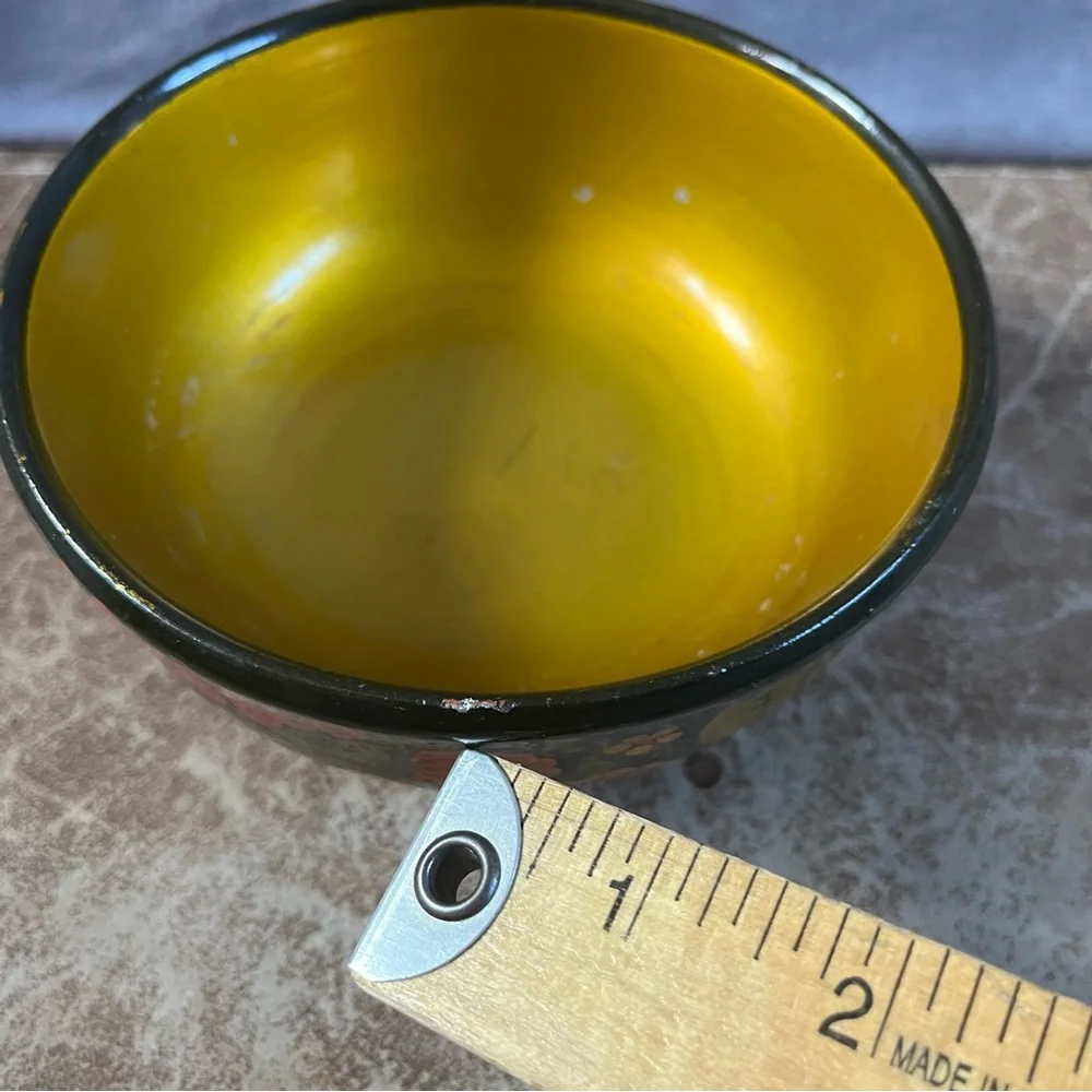 Vintage USSR Russian Wooden Lacquer Bowl Hand Painted Floral & Fruit 7